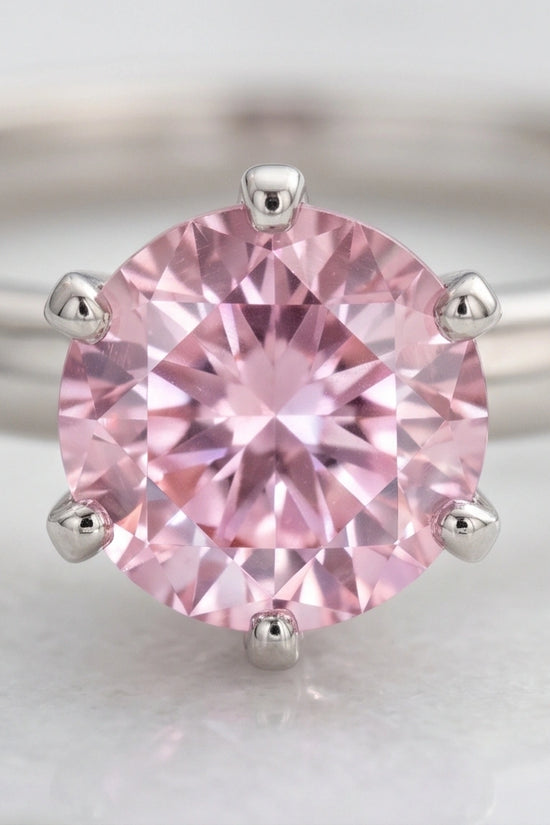 Sterling Silver Round-Cut Pink Diamond Solitaire Ring
