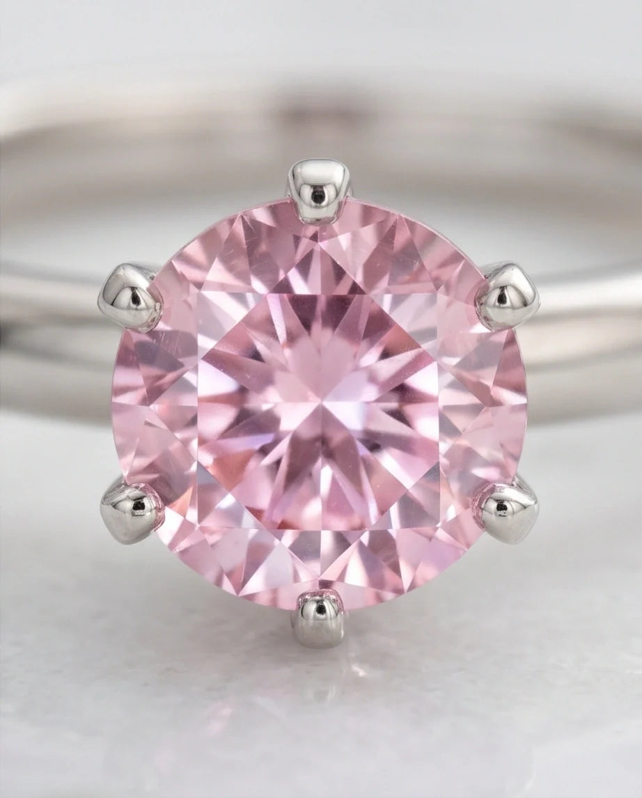 Sterling Silver Round-Cut Pink Diamond Solitaire Ring