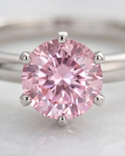 Sterling Silver Round-Cut Pink Diamond Solitaire Ring