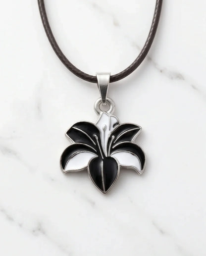 Bold Black and White Lily Enamel Pendant Necklace