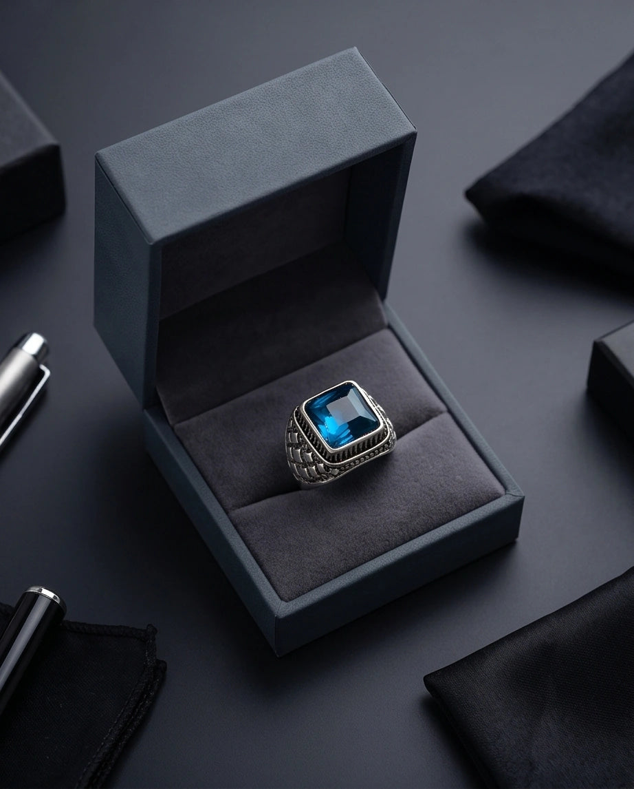Midnight Cerulean Silver Signet Ring
