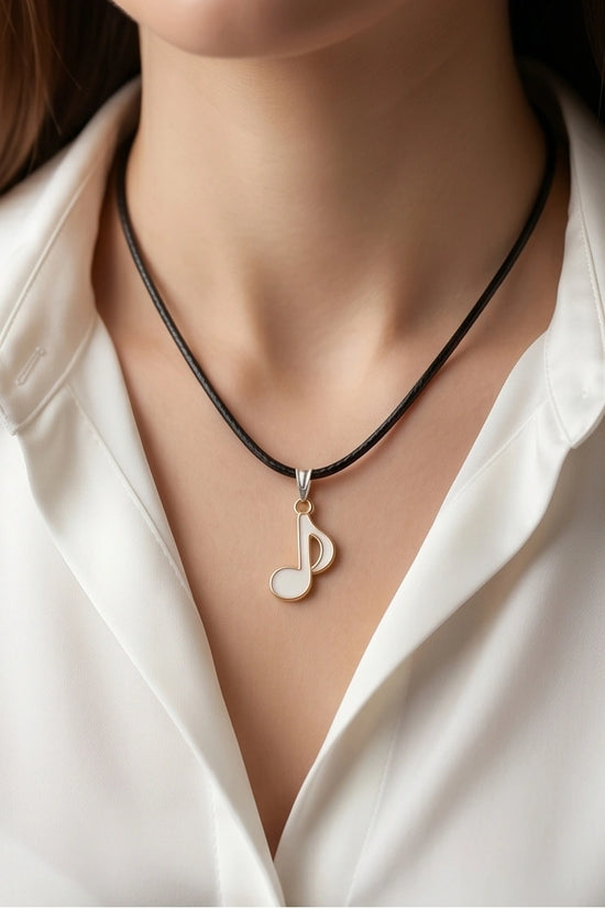 Gold and White Eighth Note Necklace