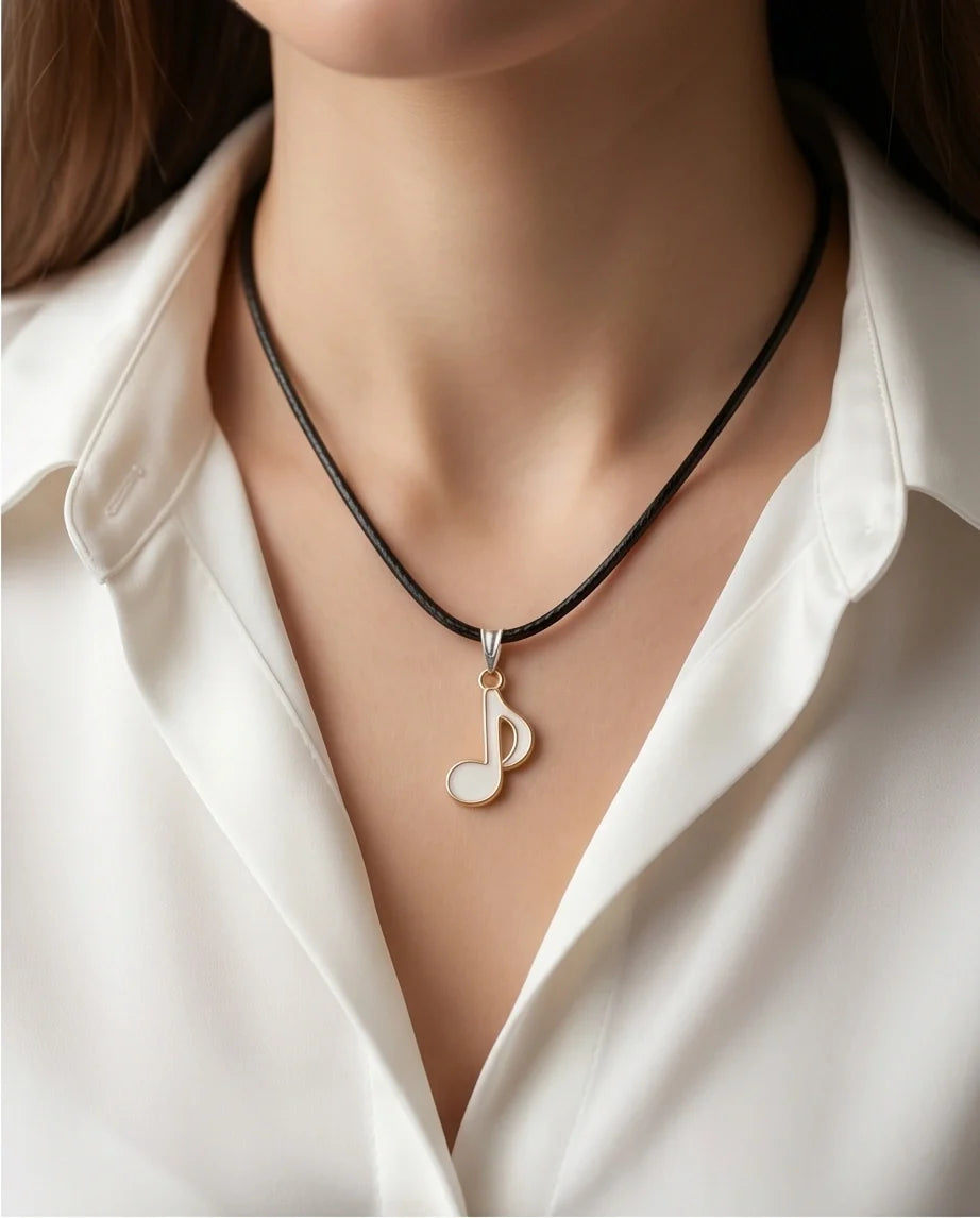 Gold and White Eighth Note Necklace