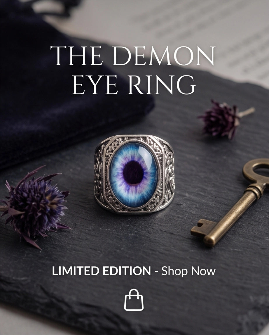 Nebula Blue-Purple Evil Eye Cabochon Gothic Filigree Silver Ring