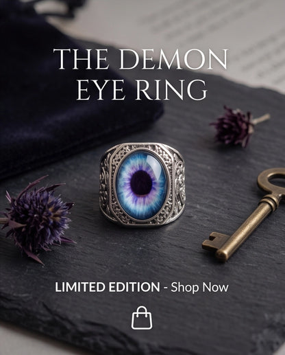 Nebula Blue-Purple Evil Eye Cabochon Gothic Filigree Silver Ring