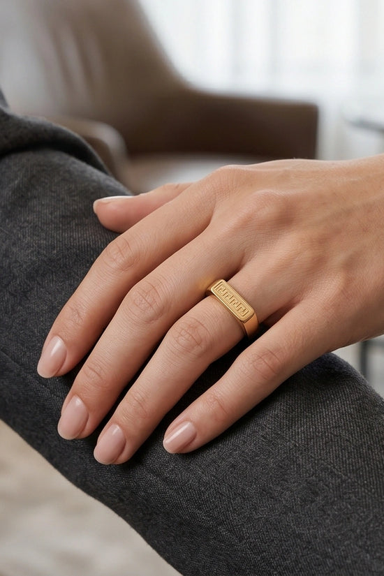 Golden Grecian Key Minimalist Signet Ring