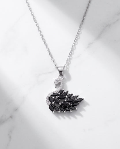 Silver Black Crystal Swan Necklace