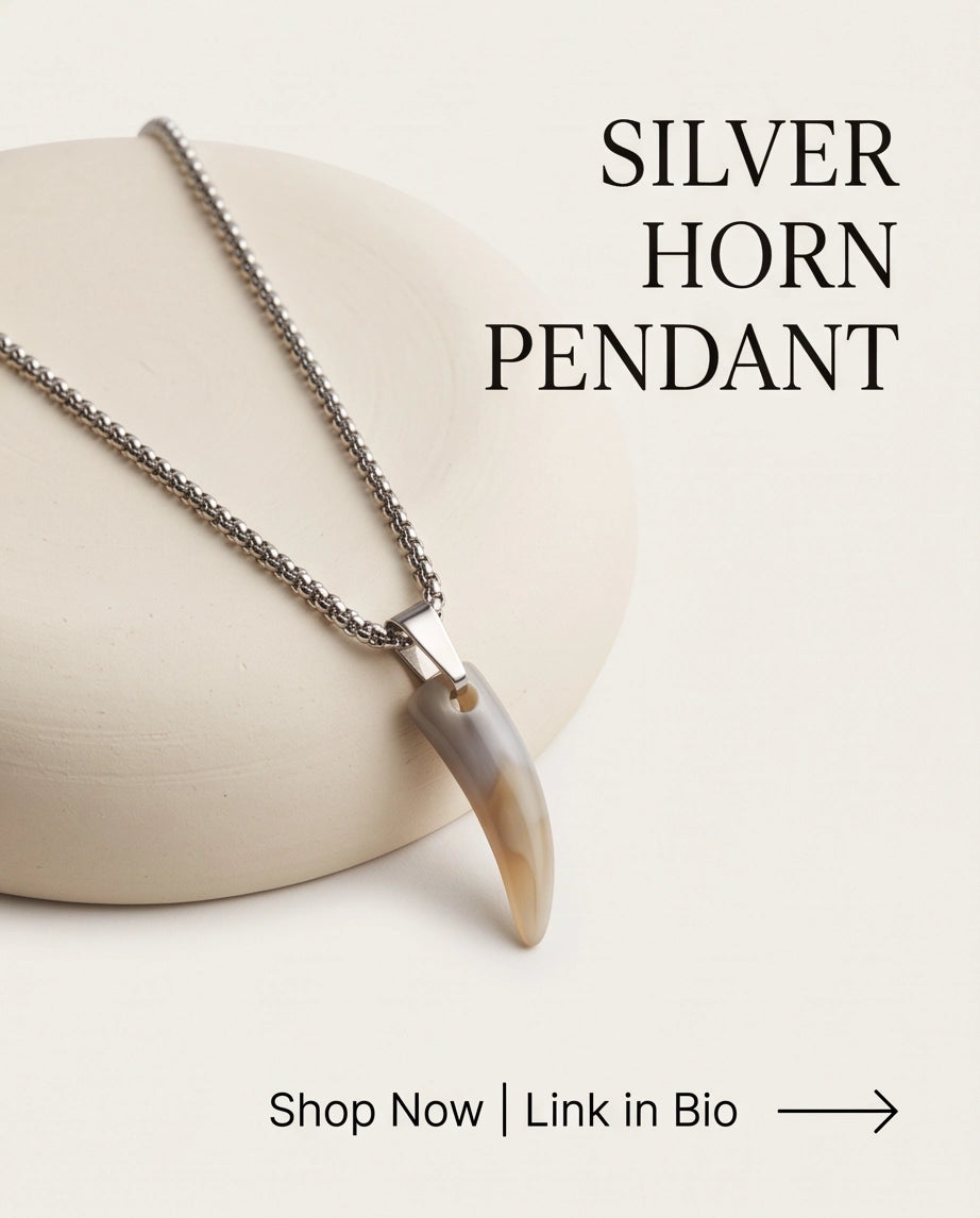 Silver Agate Tooth Pendant Chain Necklace