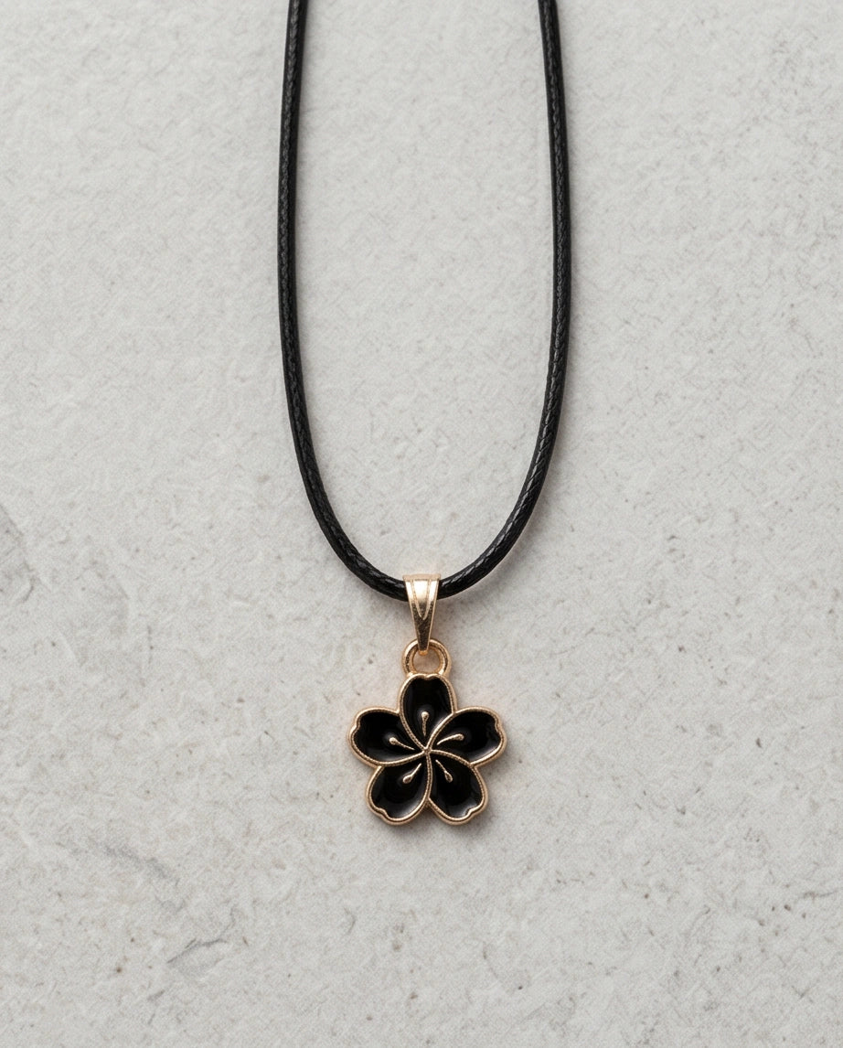 Gold and Black Cherry Blossom Necklace