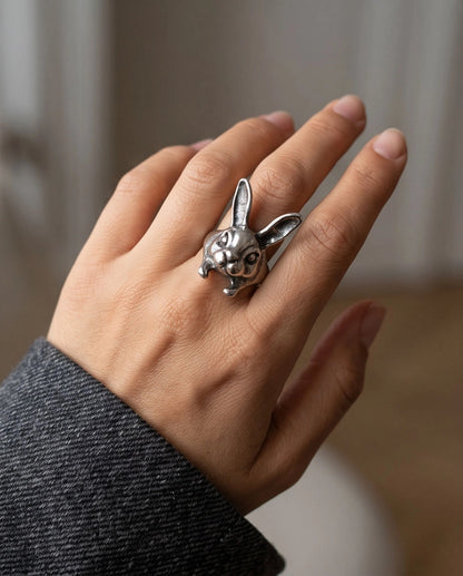 Silver Sculpted Bunny Rabbit Ring
