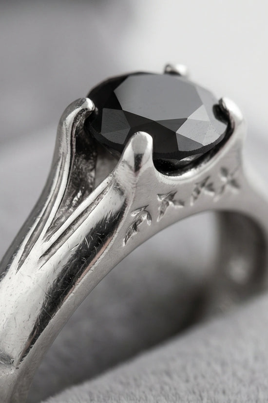 Sterling Silver Celestial Star Black Solitaire Ring