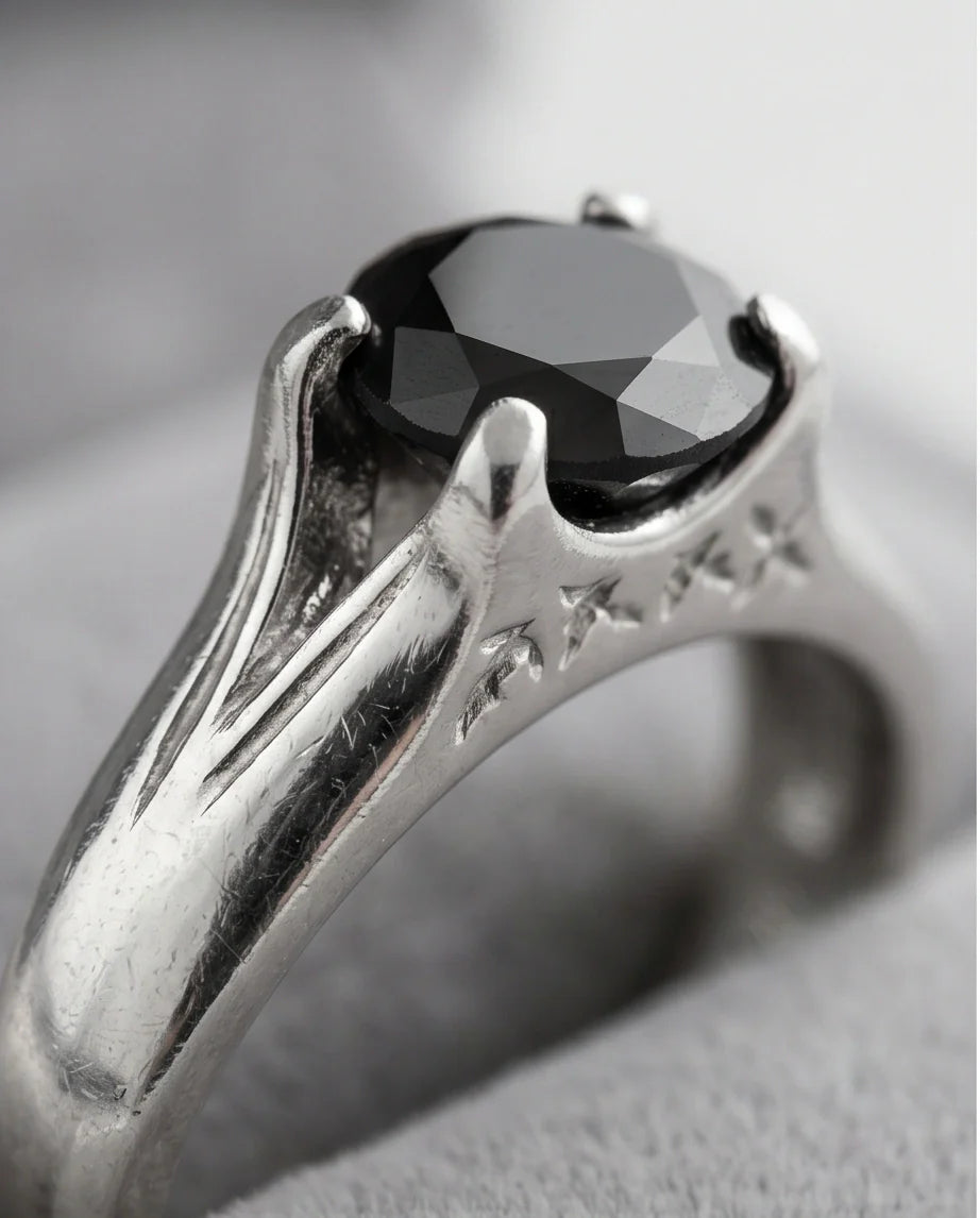 Sterling Silver Celestial Star Black Solitaire Ring