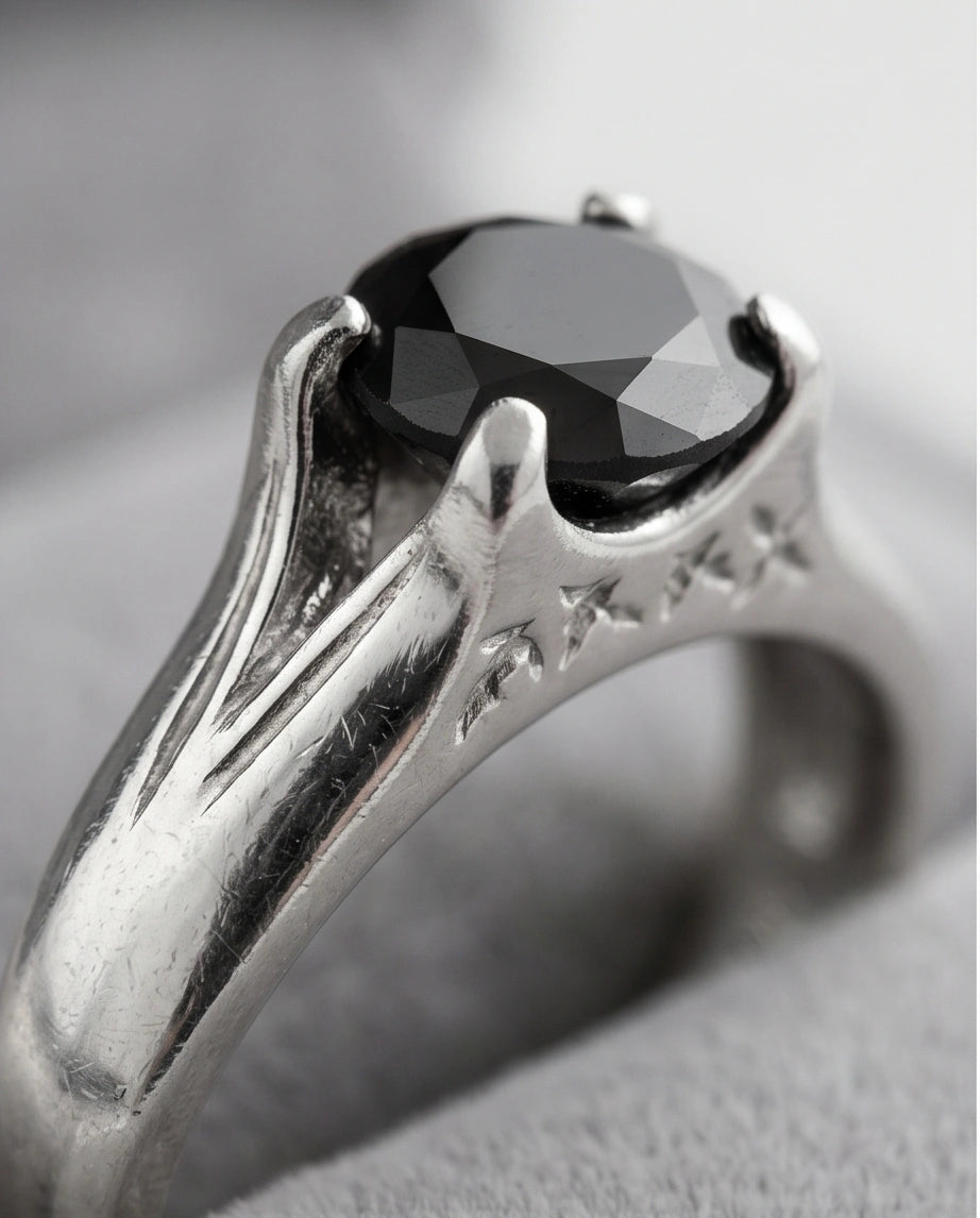 Sterling Silver Celestial Star Black Solitaire Ring
