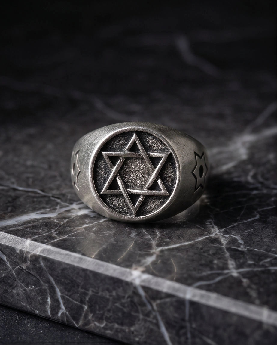Silver Hexagram Celestial Signet Ring