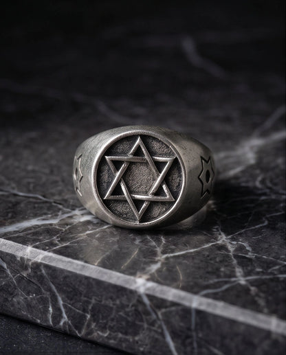 Silver Hexagram Celestial Signet Ring