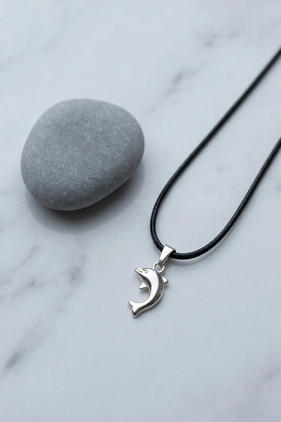 Silver Polished Playful Dolphin Necklace