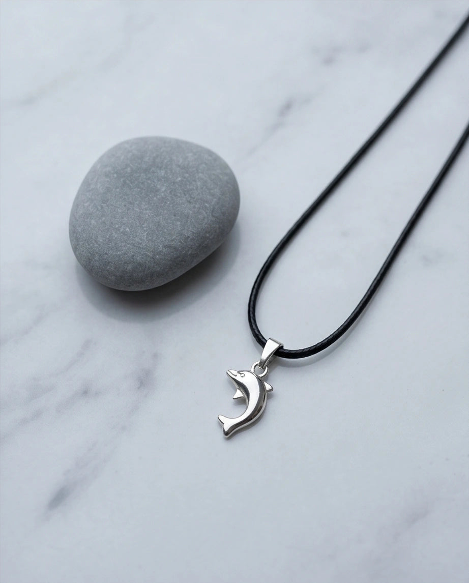 Silver Polished Playful Dolphin Necklace