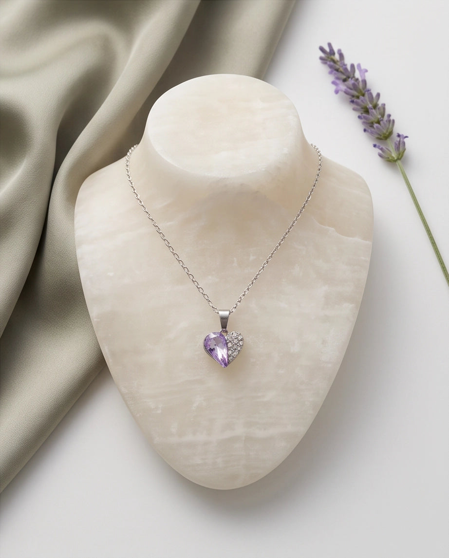 Silver Amethyst Heart Pavé Pendant Necklace
