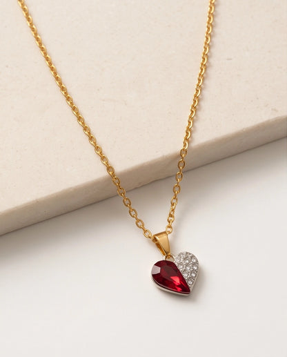 Silver Ruby Heart Pavé Pendant Necklace
