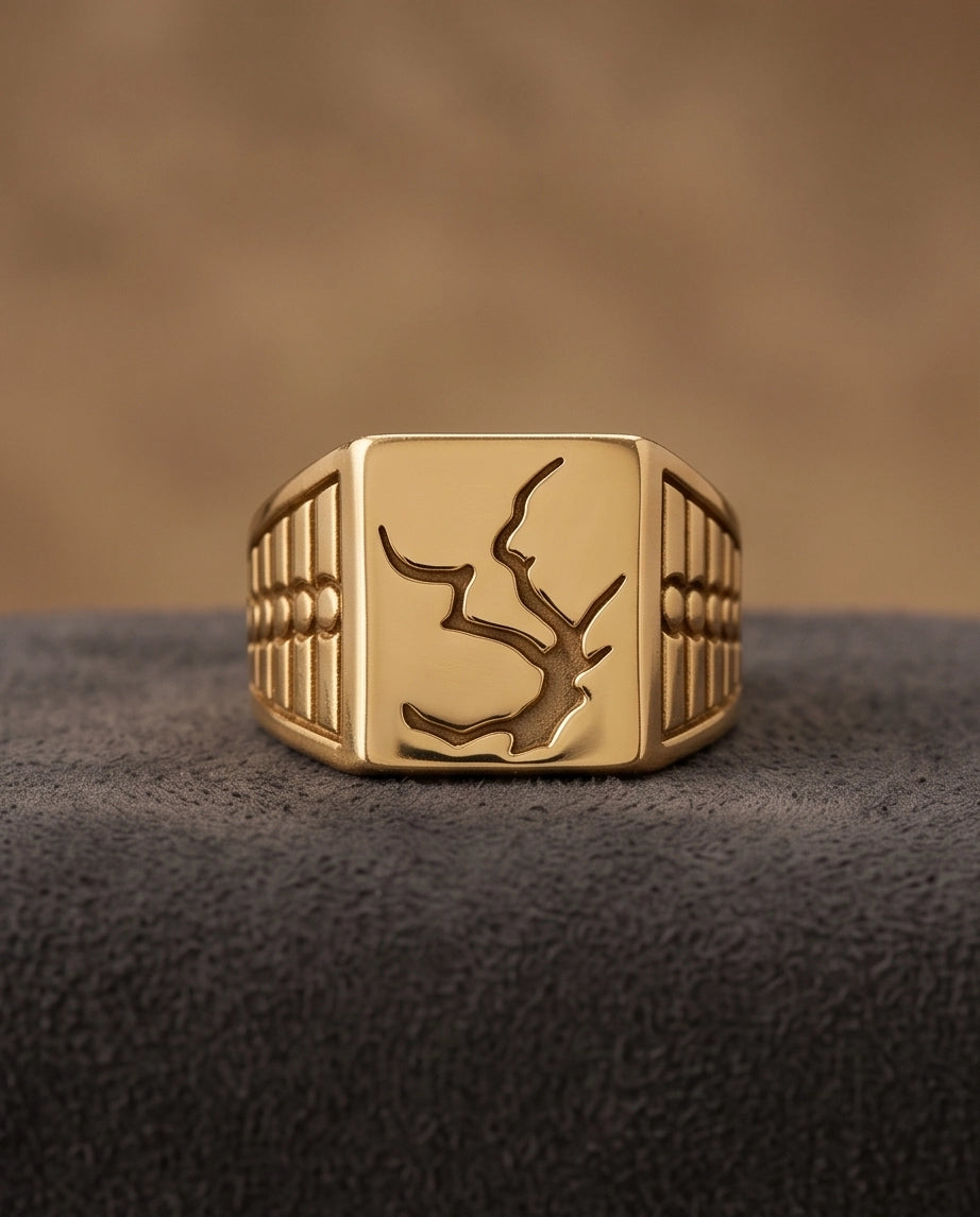 Minimalist Stag Gold Signet Ring
