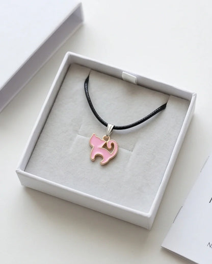 Playful Pink Cat Enamel Pendant Necklace