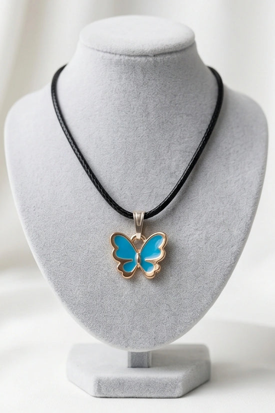 Gold and Turquoise Blue Butterfly Necklace