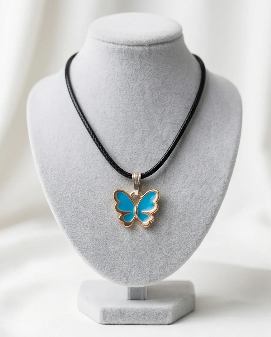 Gold and Turquoise Blue Butterfly Necklace
