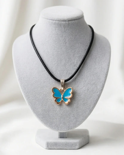 Gold and Turquoise Blue Butterfly Necklace