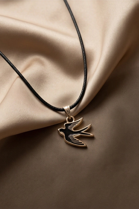 Gold and Black Soaring Swallow Necklace