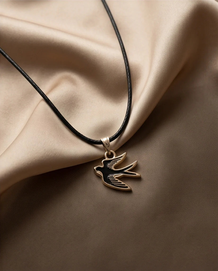 Gold and Black Soaring Swallow Necklace