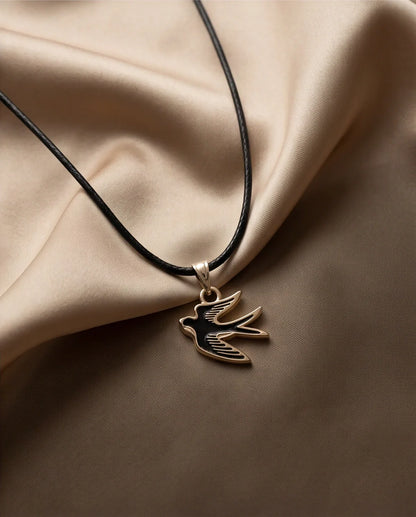 Gold and Black Soaring Swallow Necklace