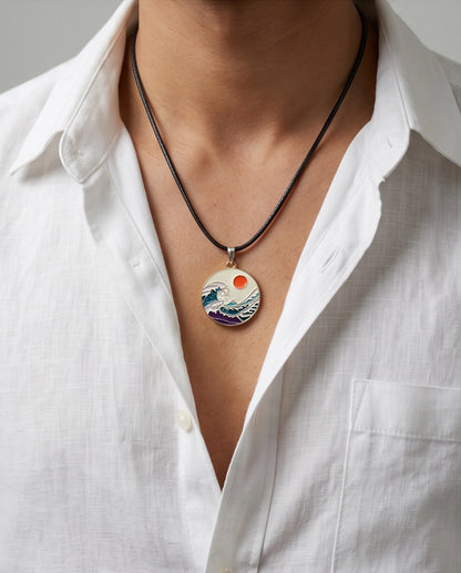 Great Wave & Sun Medallion Pendant Necklace