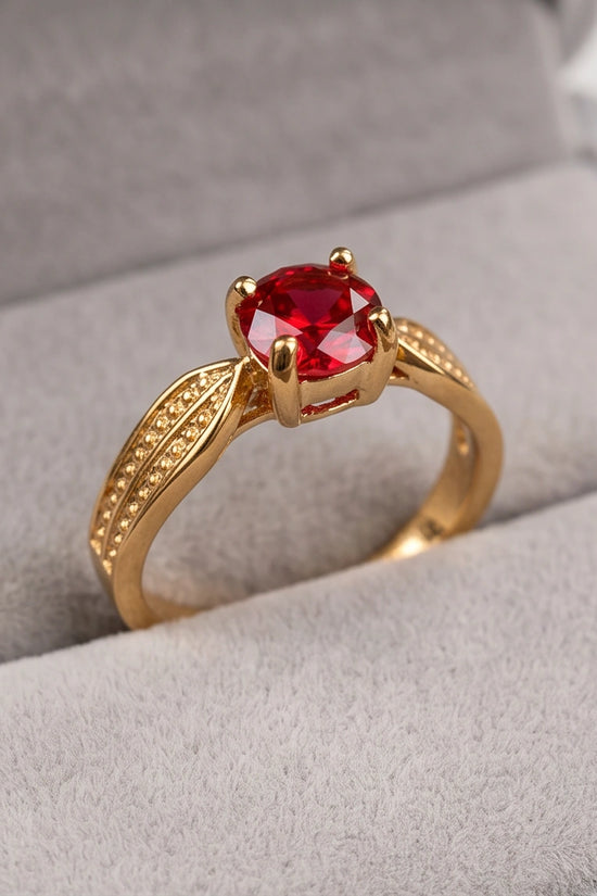 Vintage Gold Ruby Botanical Leaf Ring