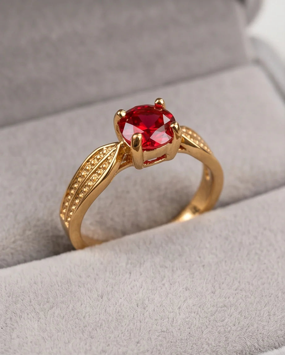 Vintage Gold Ruby Botanical Leaf Ring