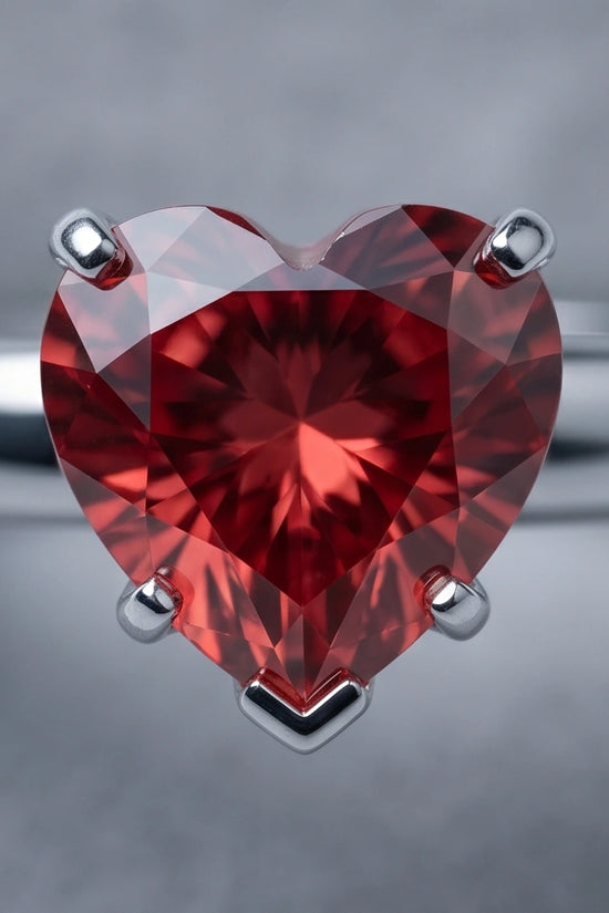 Sterling Silver Heart-Cut Red Garnet Solitaire Ring