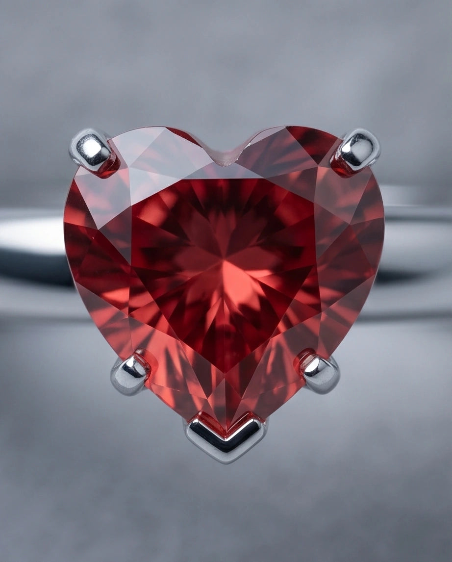 Sterling Silver Heart-Cut Red Garnet Solitaire Ring