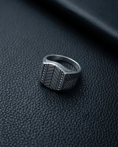 Sterling Silver Chevron Pattern Geometric Signet Ring