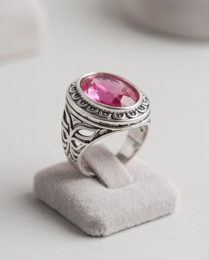 Tourmaline Gemstone Scalloped Bezel Filigree Silver Ring