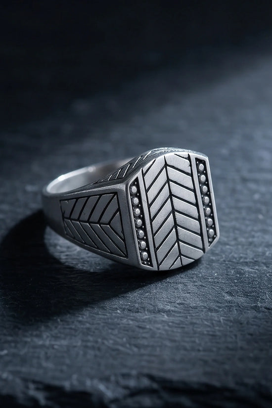 Sterling Silver Chevron Pattern Geometric Signet Ring