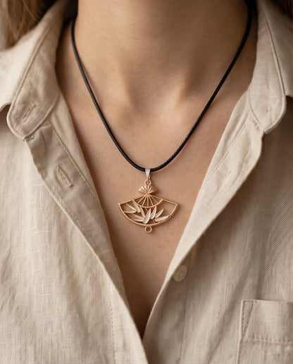 White Leaf Bamboo Fan Pendant Necklace