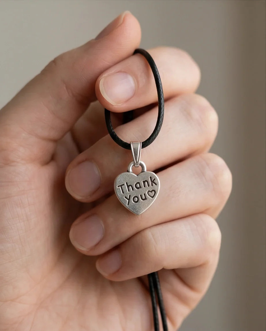 Silver Engraved Thank You Heart Necklace