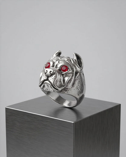 Ruby-Eyed Sculpted Pitbull Ring