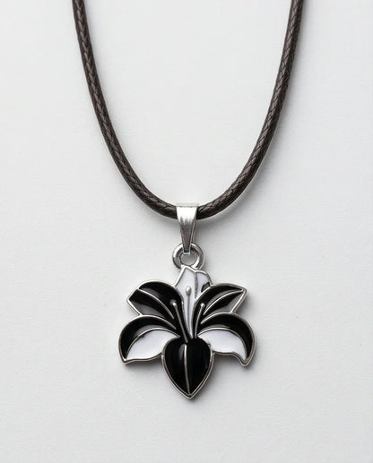 Bold Black and White Lily Enamel Pendant Necklace