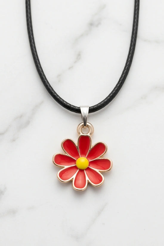 Gold and Red Daisy Pendant Necklace