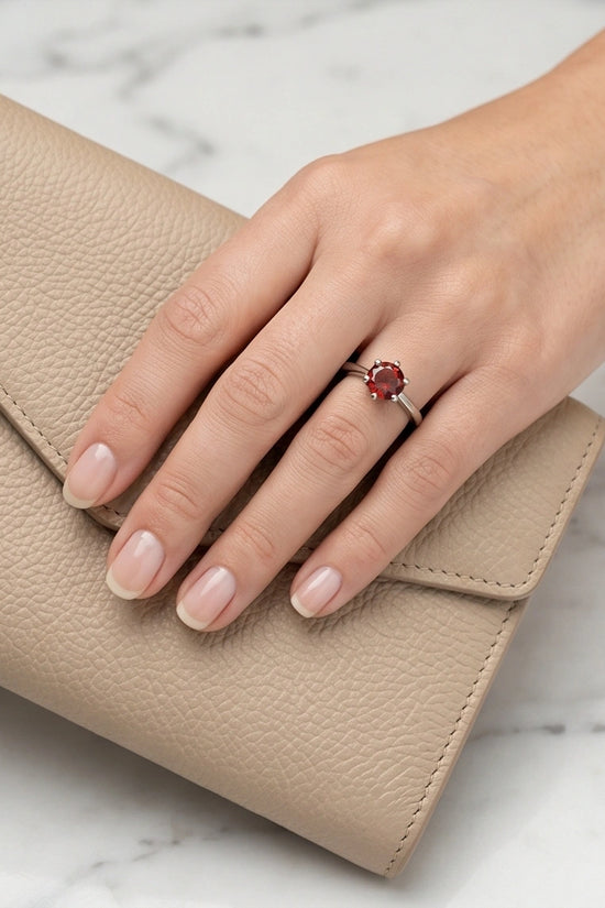 Sterling Silver Classic Round-Cut Crimson Ruby Solitaire Ring