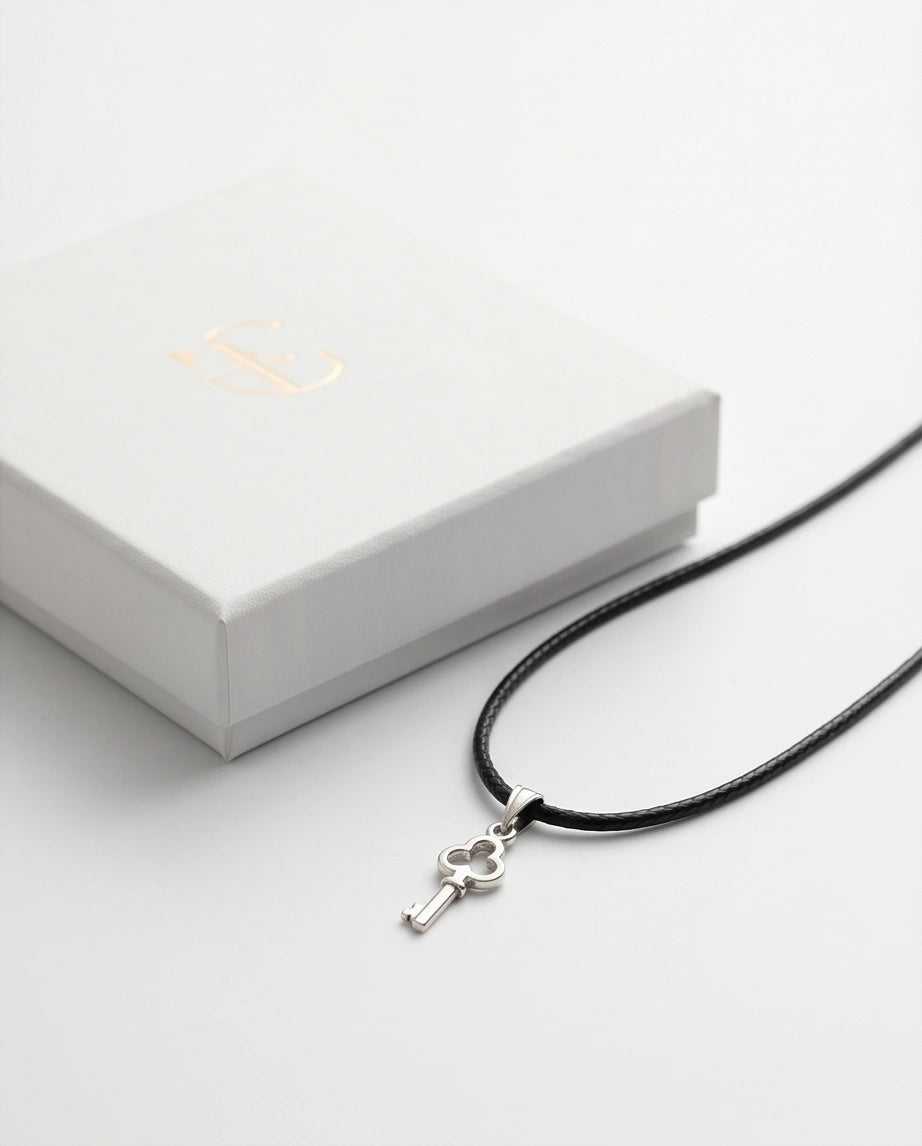 The Secret Keeper: Minimalist Silver Clover Key Pendant Necklace