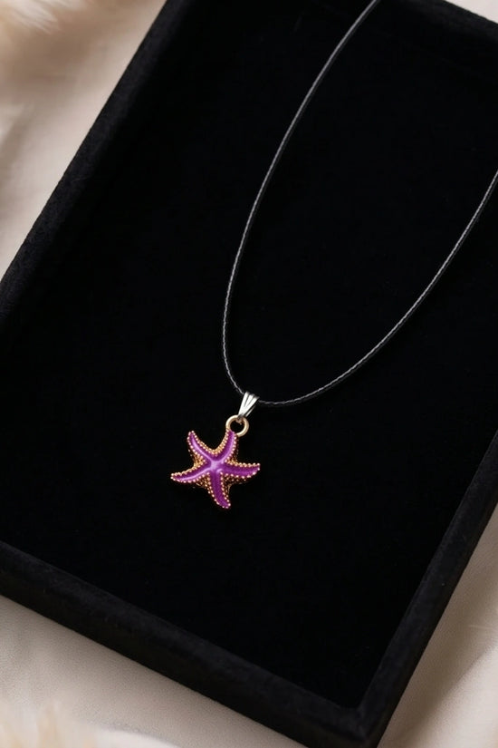 Textured Purple Starfish Enamel Pendant Necklace