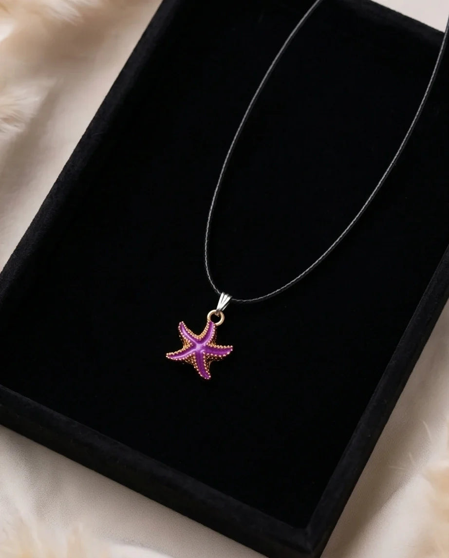 Textured Purple Starfish Enamel Pendant Necklace