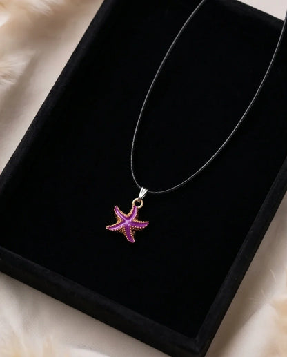 Textured Purple Starfish Enamel Pendant Necklace