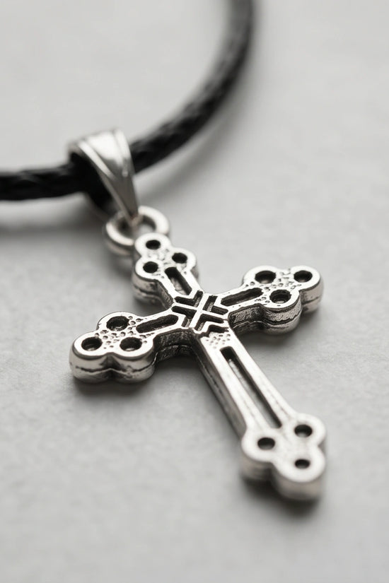 Silver Detailed Decorative Cross Necklace